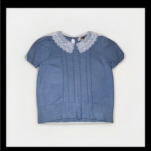 Elegant Blue Women’s Sweater with Lace Collar